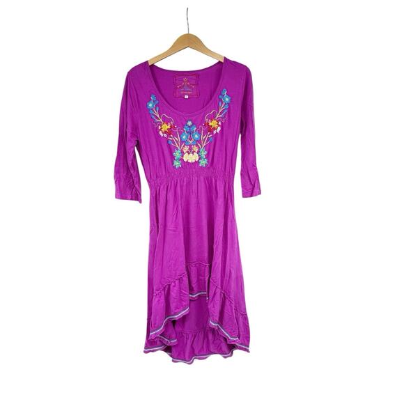 Johnny Was Floral Embroidered Hi Low Hem Midi Dress Size Large Boho Cotton READ - Picture 1 of 7
